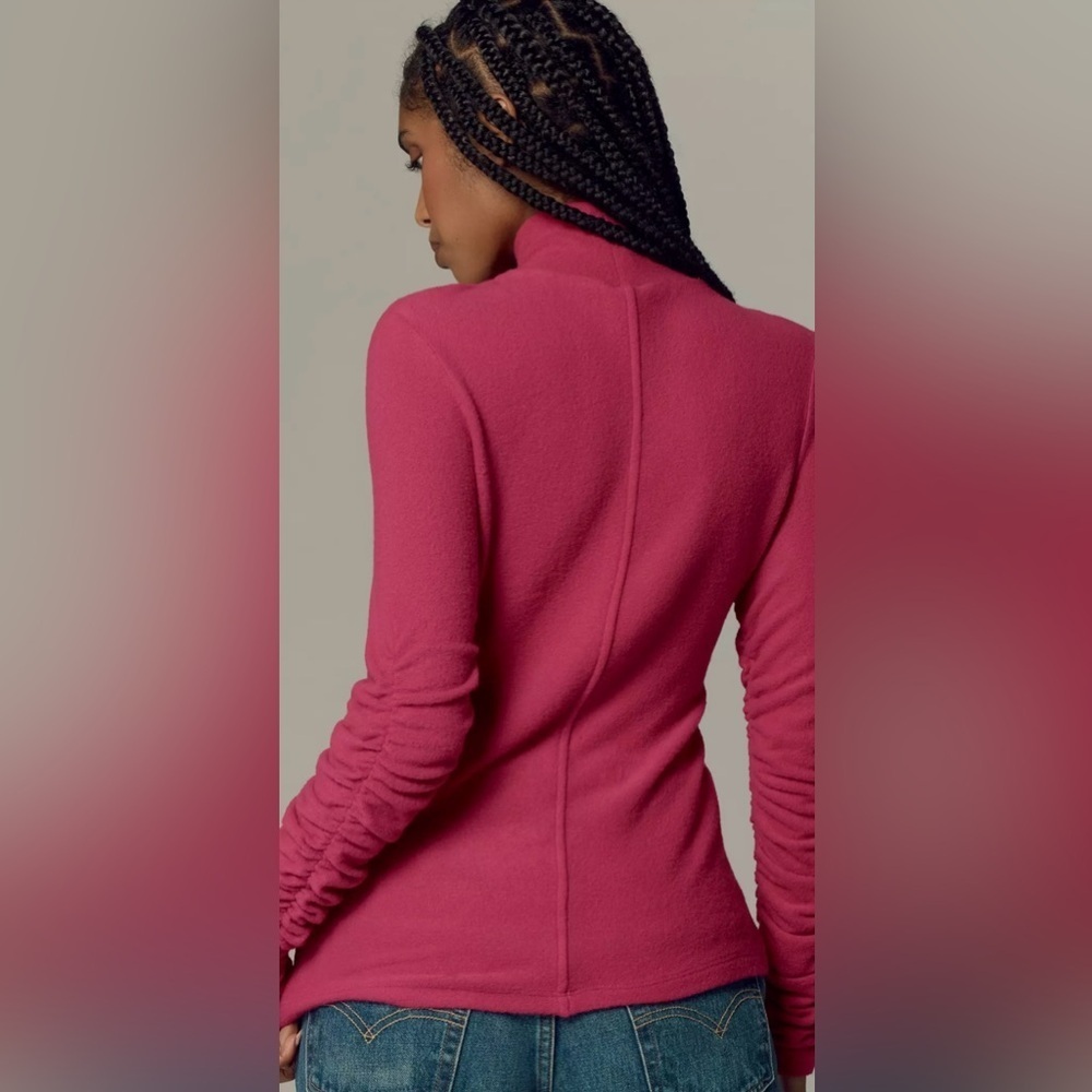 Anthropologie Pink Turtleneck Ruched Sleeve Top XXS - Picture 2 of 11